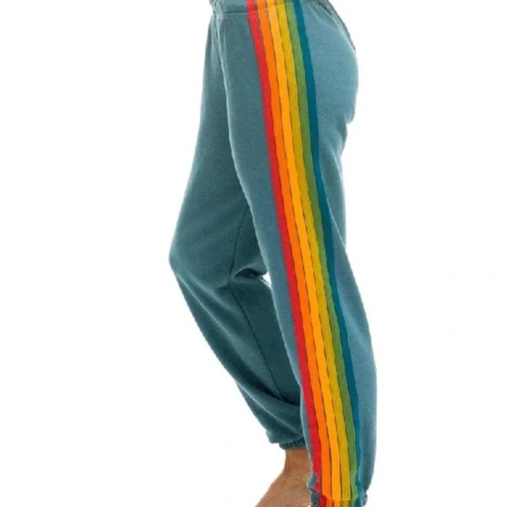 Aviator Nation 6 Striped Rainbow Blue Sweatpants